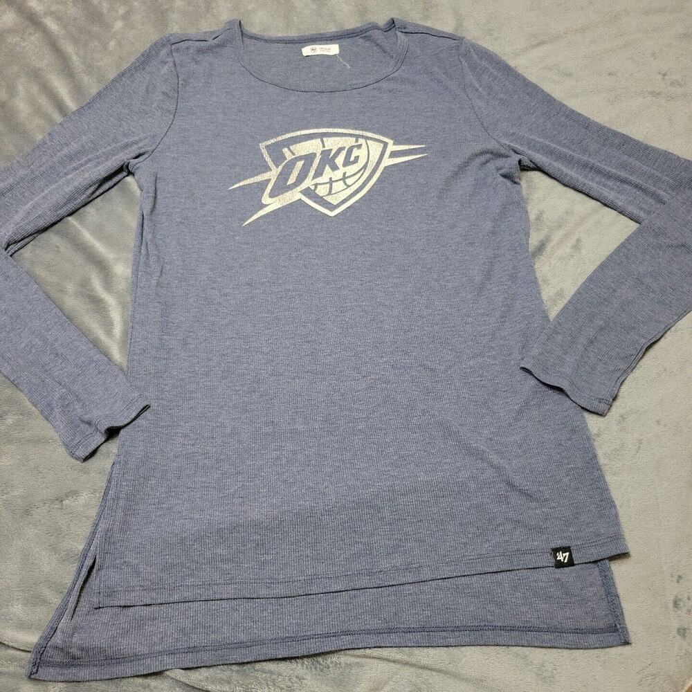 OKC Shirt Womens Medium NBA Basketball Oklahoma City Thunder Gray Long Lined Tee